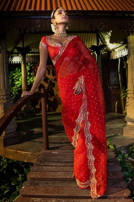 Pisara Red Organza Saree - Single Price in India - Buy Pisara Red Organza  Saree - Single Online at Snapdeal