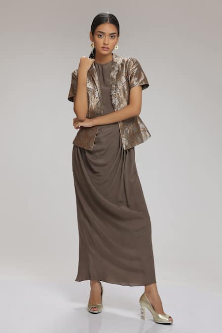 Chhaya Mehrotra Brocade Jacket With Draped Dress 