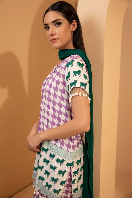 Tarini Vij Purple Chevron, Animal Round Vahida Printed Kurta Sharara Set Online at Aza Fashions Tarini Vij_Purple Chevron, Animal Round Vahida Printed Kurta Sharara Set _Online_at_Aza_Fashions
