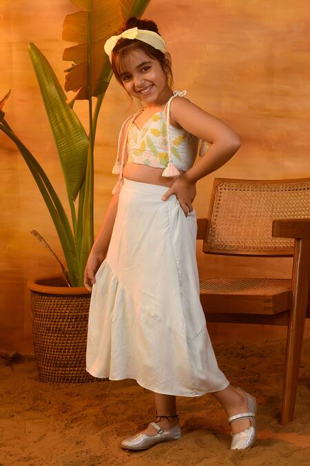 Buy_Littleens_Blue Voile Beads Orna Crop Top And Skirt Set _Online_at_Aza_Fashions