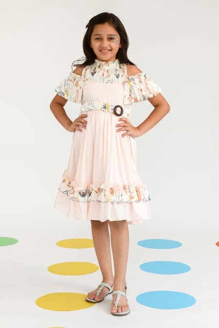Buy Littleens Yellow Cotton Ruffles Ribbon Of Moonlight Dress at Aza Fashions Buy_Littleens_Yellow Cotton Ruffles Ribbon Of Moonlight Dress _at_Aza_Fashions