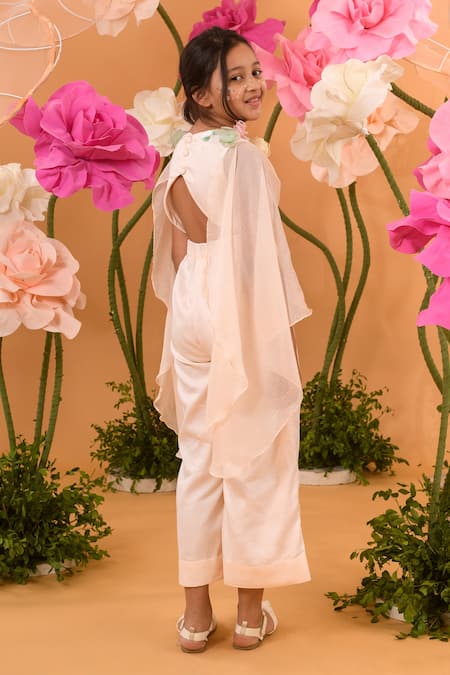 Littleens Peach 3D Floral Motif Jumpsuit 