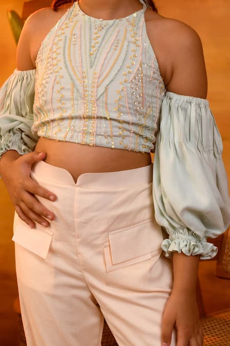 LITTLEENS_Peach Votex Forest Portraits Trousers  _Online_at_Aza_Fashions