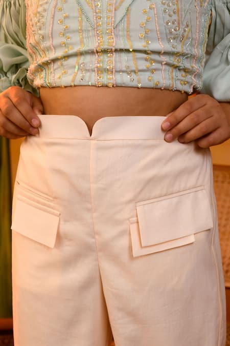 Buy_LITTLEENS_Peach Votex Forest Portraits Trousers  _Online_at_Aza_Fashions