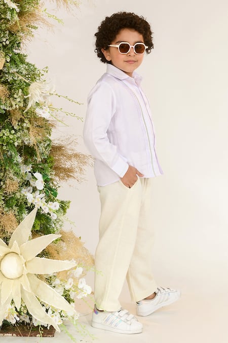 Littleens_Purple Cotton Satin Pastoral Viola Pintuck Shirt _Online_at_Aza_Fashions