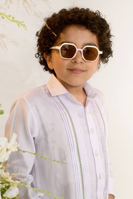 Shop_Littleens_Purple Cotton Satin Pastoral Viola Pintuck Shirt _Online_at_Aza_Fashions