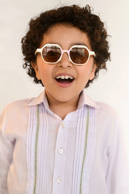 Littleens_Purple Cotton Satin Pastoral Viola Pintuck Shirt _at_Aza_Fashions