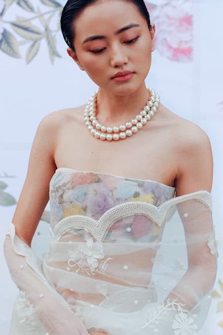 Archana Rao Ivory Silk Organza Embroidered Floral Magnolia Saree Online at Aza Fashions Archana Rao_Ivory Silk Organza Embroidered Floral Magnolia Saree _Online_at_Aza_Fashions