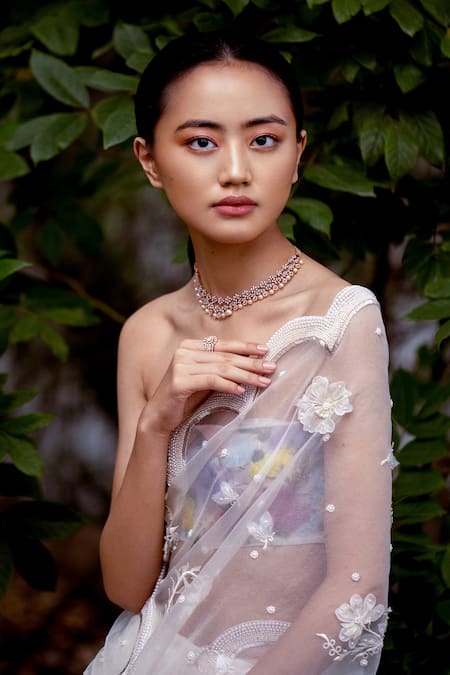 Buy Archana Rao Ivory Silk Organza Embroidered Floral Magnolia Saree Online at Aza Fashions Buy_Archana Rao_Ivory Silk Organza Embroidered Floral Magnolia Saree _Online_at_Aza_Fashions