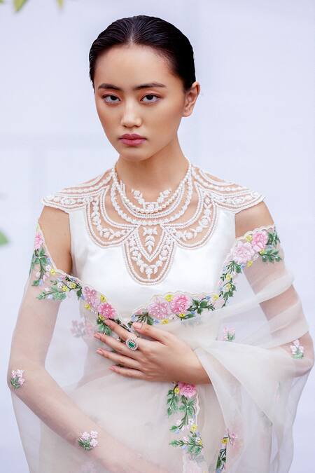 Buy Archana Rao Ivory Silk Organza Embroidered Floral Gardenia Saree Online at Aza Fashions Buy_Archana Rao_Ivory Silk Organza Embroidered Floral Gardenia Saree _Online_at_Aza_Fashions