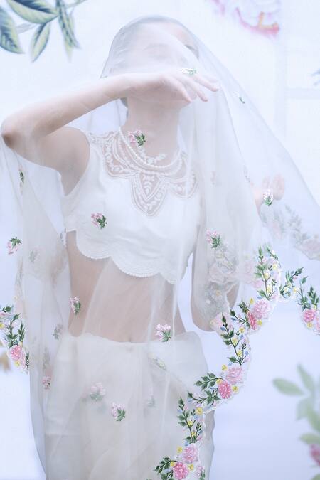 Shop Archana Rao Ivory Silk Organza Embroidered Floral Gardenia Saree Online at Aza Fashions Shop_Archana Rao_Ivory Silk Organza Embroidered Floral Gardenia Saree _Online_at_Aza_Fashions