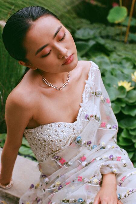 Buy Archana Rao Ivory Silk Organza Embroidered Floral Bloom Saree Online at Aza Fashions Buy_Archana Rao_Ivory Silk Organza Embroidered Floral Bloom Saree _Online_at_Aza_Fashions