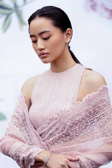 Archana Rao Pink Silk Organza Embroidered Floral Jasmine Saree Online at Aza Fashions Archana Rao_Pink Silk Organza Embroidered Floral Jasmine Saree _Online_at_Aza_Fashions