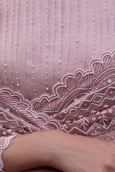 Buy Archana Rao Pink Organza Pearl Round Pleated Drop Blouse Online at Aza Fashions Buy_Archana Rao_Pink Organza Pearl Round Pleated Drop Blouse _Online_at_Aza_Fashions
