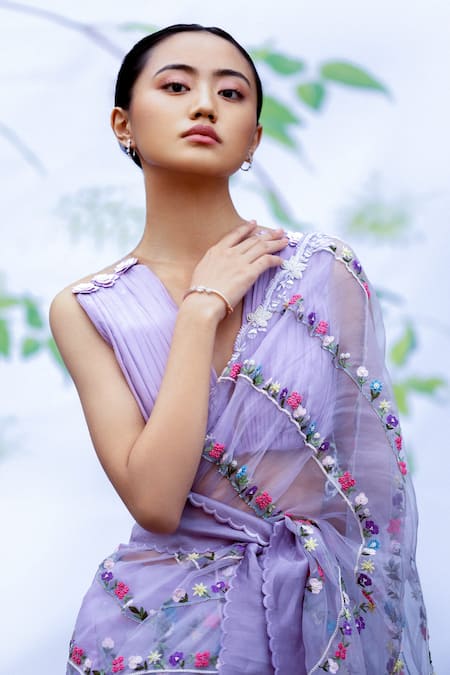 Archana Rao Bloom Silk Organza Embroidered Saree 