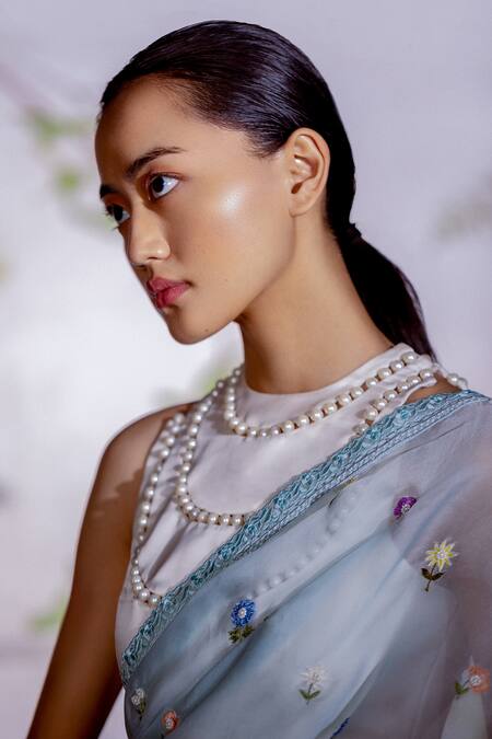 Archana Rao White Pearl Round Embroidered Blouse Online at Aza Fashions Archana Rao_White Pearl Round Embroidered Blouse _Online_at_Aza_Fashions