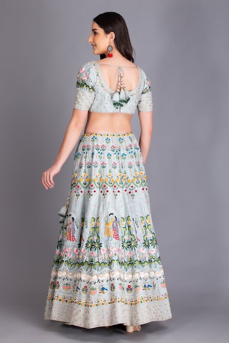 Shop House Of Tushaom Blue Raw And Organza Resham, Sequin & Embroidered Bridal Lehenga Set at Aza Fashions Shop_House Of Tushaom_Blue Raw And Organza Resham, Sequin & Embroidered Bridal Lehenga Set _at_Aza_Fashions