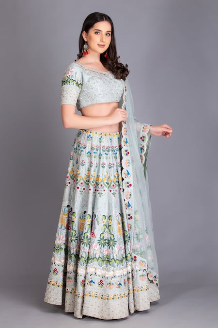House Of Tushaom Blue Raw And Organza Resham, Sequin & Embroidered Bridal Lehenga Set Online at Aza Fashions House Of Tushaom_Blue Raw And Organza Resham, Sequin & Embroidered Bridal Lehenga Set _Online_at_Aza_Fashions