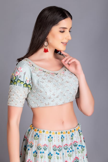 Buy House Of Tushaom Blue Raw And Organza Resham, Sequin & Embroidered Bridal Lehenga Set Online at Aza Fashions Buy_House Of Tushaom_Blue Raw And Organza Resham, Sequin & Embroidered Bridal Lehenga Set _Online_at_Aza_Fashions
