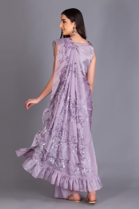 Shop House Of Tushaom Purple Heavy And Organza Sequin U Neck Embroidered Saree With Blouse at Aza Fashions Shop_House Of Tushaom_Purple Heavy And Organza Sequin U Neck Embroidered Saree With Blouse _at_Aza_Fashions
