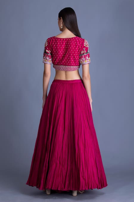 Shop House Of Tushaom Pink Raw , Chanderi And Tulle Resham, Sequin & Crinkled Lehenga Set at Aza Fashions Shop_House Of Tushaom_Pink Raw , Chanderi And Tulle Resham, Sequin & Crinkled Lehenga Set _at_Aza_Fashions