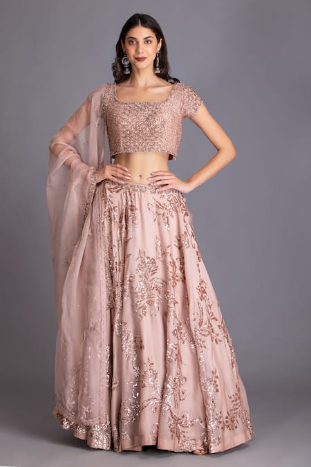 House Of Tushaom Pink Silk And Sequin & Swarovski Embroidered Bridal Lehenga Set Online at Aza Fashions House Of Tushaom_Pink Silk And Sequin & Swarovski Embroidered Bridal Lehenga Set _Online_at_Aza_Fashions