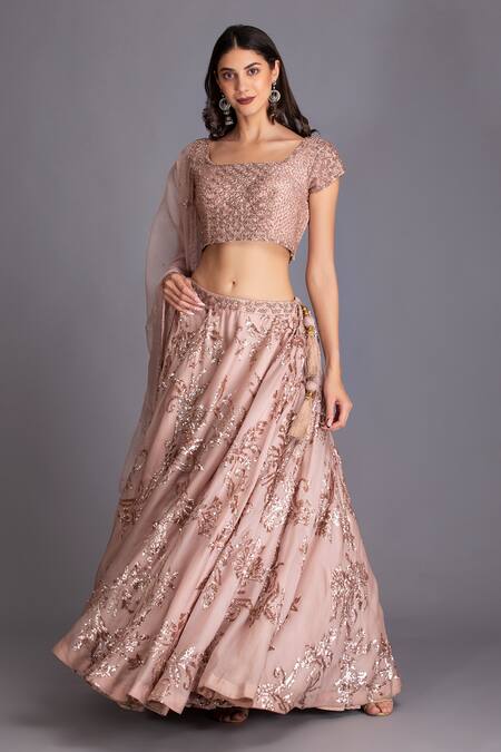 Shop House Of Tushaom Pink Silk And Sequin & Swarovski Embroidered Bridal Lehenga Set Online at Aza Fashions Shop_House Of Tushaom_Pink Silk And Sequin & Swarovski Embroidered Bridal Lehenga Set _Online_at_Aza_Fashions