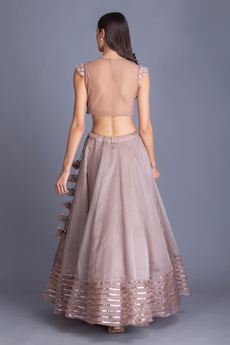 Shop House Of Tushaom Gold Silk Organza Beads And Cutdana, Sequin Round Embroidered Lehenga Set at Aza Fashions Shop_House Of Tushaom_Gold Silk Organza Beads And Cutdana, Sequin Round Embroidered Lehenga Set _at_Aza_Fashions