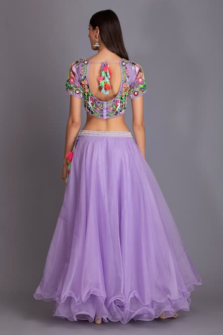 Shop House Of Tushaom Purple Silk Organza Sequin And Thread, Beads Waistband Embroidered Lehenga Set at Aza Fashions Shop_House Of Tushaom_Purple Silk Organza Sequin And Thread, Beads Waistband Embroidered Lehenga Set _at_Aza_Fashions