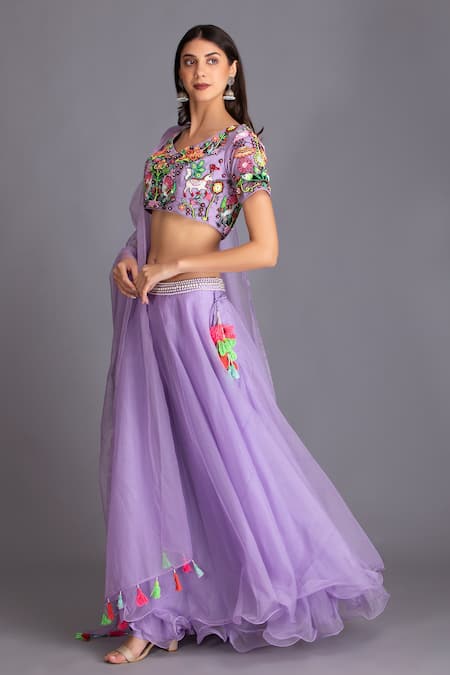 House Of Tushaom Purple Silk Organza Sequin And Thread, Beads Waistband Embroidered Lehenga Set Online at Aza Fashions House Of Tushaom_Purple Silk Organza Sequin And Thread, Beads Waistband Embroidered Lehenga Set _Online_at_Aza_Fashions