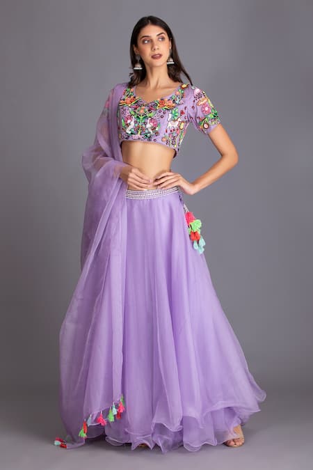 Buy House Of Tushaom Purple Silk Organza Sequin And Thread, Beads Waistband Embroidered Lehenga Set Online at Aza Fashions Buy_House Of Tushaom_Purple Silk Organza Sequin And Thread, Beads Waistband Embroidered Lehenga Set _Online_at_Aza_Fashions