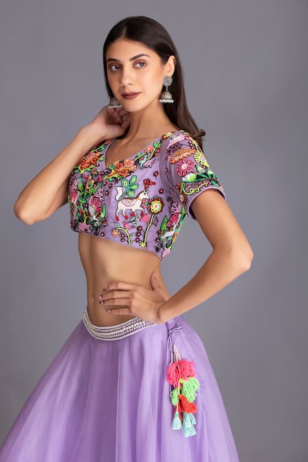 Shop House Of Tushaom Purple Silk Organza Sequin And Thread, Beads Waistband Embroidered Lehenga Set Online at Aza Fashions Shop_House Of Tushaom_Purple Silk Organza Sequin And Thread, Beads Waistband Embroidered Lehenga Set _Online_at_Aza_Fashions