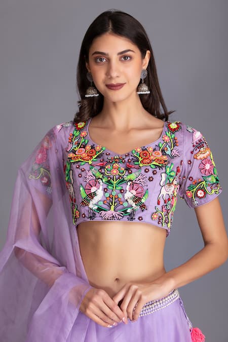 House Of Tushaom Purple Silk Organza Sequin And Thread, Beads Waistband Embroidered Lehenga Set at Aza Fashions House Of Tushaom_Purple Silk Organza Sequin And Thread, Beads Waistband Embroidered Lehenga Set _at_Aza_Fashions