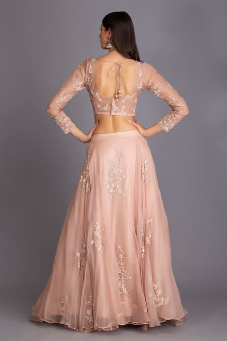Shop House Of Tushaom Pink Silk Organza Cutdana, Sequin And Thread Placement Embroidered Lehenga Set at Aza Fashions Shop_House Of Tushaom_Pink Silk Organza Cutdana, Sequin And Thread Placement Embroidered Lehenga Set _at_Aza_Fashions