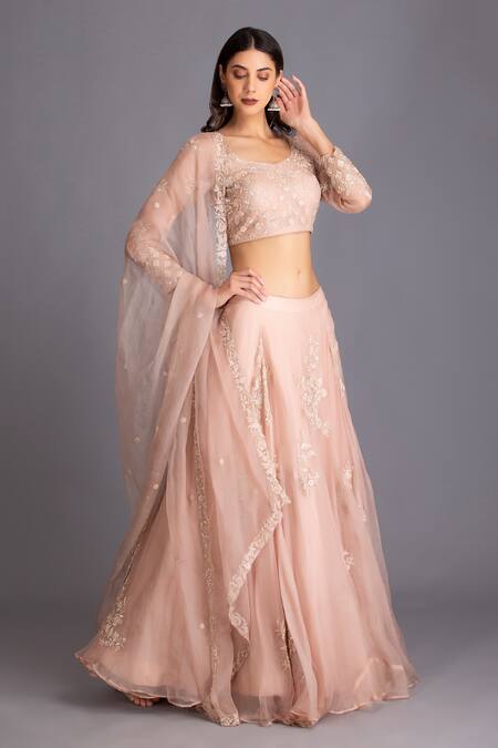 House Of Tushaom Pink Silk Organza Cutdana, Sequin And Thread Placement Embroidered Lehenga Set Online at Aza Fashions House Of Tushaom_Pink Silk Organza Cutdana, Sequin And Thread Placement Embroidered Lehenga Set _Online_at_Aza_Fashions