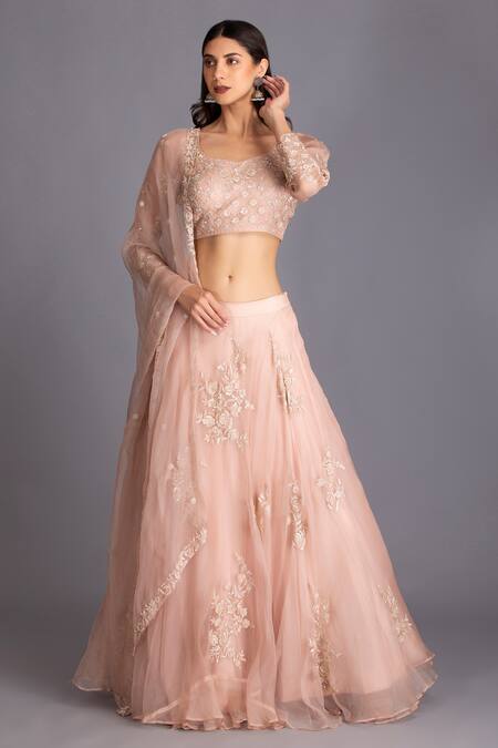 Shop House Of Tushaom Pink Silk Organza Cutdana, Sequin And Thread Placement Embroidered Lehenga Set Online at Aza Fashions Shop_House Of Tushaom_Pink Silk Organza Cutdana, Sequin And Thread Placement Embroidered Lehenga Set _Online_at_Aza_Fashions