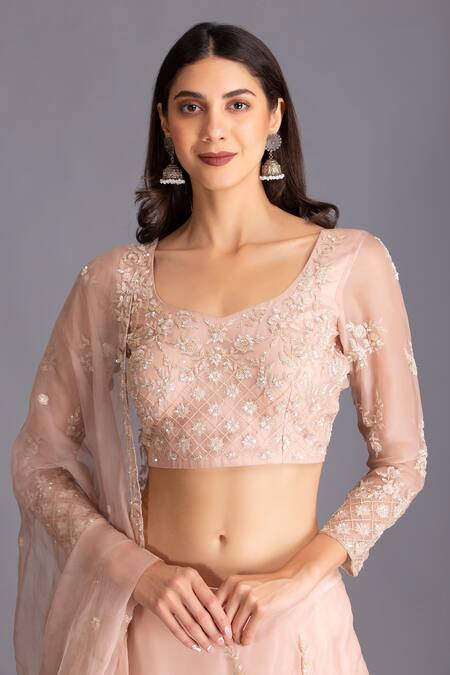 House Of Tushaom Pink Silk Organza Cutdana, Sequin And Thread Placement Embroidered Lehenga Set at Aza Fashions House Of Tushaom_Pink Silk Organza Cutdana, Sequin And Thread Placement Embroidered Lehenga Set _at_Aza_Fashions