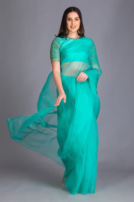 House of Tushaom Sheer Saree With Embroidered Blouse 