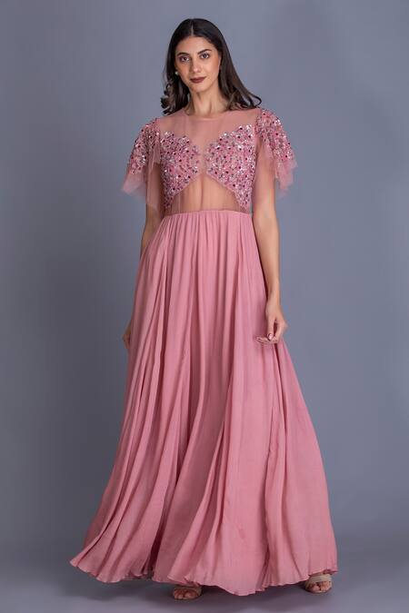 Buy House Of Tushaom Pink Tulle And Crinkle Chiffon Beads & Cutdana, Sequin Embroidered Bodice Gown Online at Aza Fashions Buy_House Of Tushaom_Pink Tulle And Crinkle Chiffon Beads & Cutdana, Sequin Embroidered Bodice Gown _Online_at_Aza_Fashions