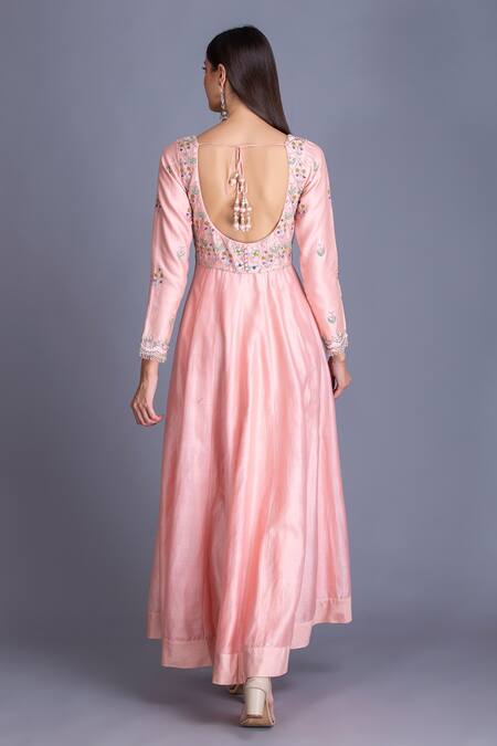 Shop House Of Tushaom Pink Chanderi And Organza Embroidery Anarkali With Dupatta at Aza Fashions Shop_House Of Tushaom_Pink Chanderi And Organza Embroidery Anarkali With Dupatta _at_Aza_Fashions