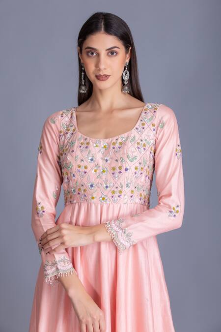 Buy House Of Tushaom Pink Chanderi And Organza Embroidery Anarkali With Dupatta Online at Aza Fashions Buy_House Of Tushaom_Pink Chanderi And Organza Embroidery Anarkali With Dupatta _Online_at_Aza_Fashions