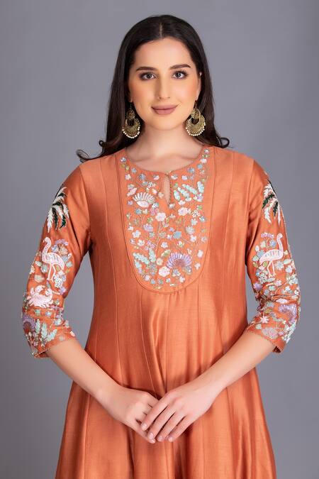 Buy House Of Tushaom Orange Chanderi And Organza Embroidery Sequin & Anarkali Set Online at Aza Fashions Buy_House Of Tushaom_Orange Chanderi And Organza Embroidery Sequin & Anarkali Set _Online_at_Aza_Fashions