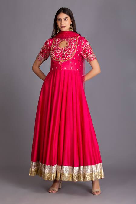 Buy House Of Tushaom Pink Chanderi Silk And Tulle Embroidery Sequin Anarkali With Dupatta Online at Aza Fashions Buy_House Of Tushaom_Pink Chanderi Silk And Tulle Embroidery Sequin Anarkali With Dupatta _Online_at_Aza_Fashions
