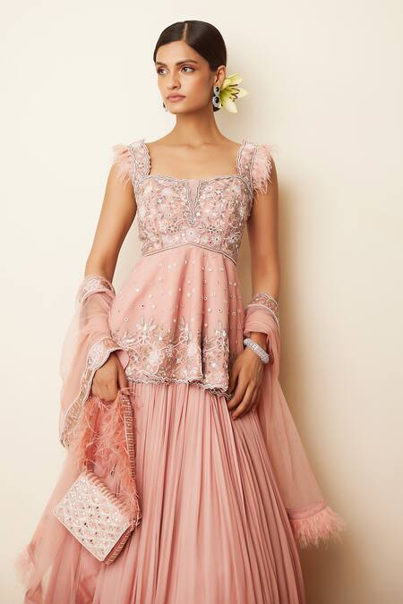 Buy_Awigna_Purple Crepe Lining, Dupatta- Net, Peplum- Organza, Bahaar Pleated Lehenga Set_Online_at_Aza_Fashions