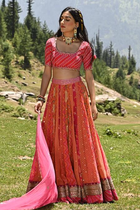 Paulmi And Harsh_Multi Color Blouse Cotton Silk And Dupatta Net, Lehenga Organza Geometric Set_Online_at_Aza_Fashions