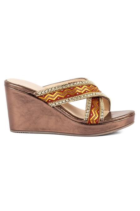 Vanilla Moon_Brown Embroidery Noor Criss Cross Wedges_Online_at_Aza_Fashions