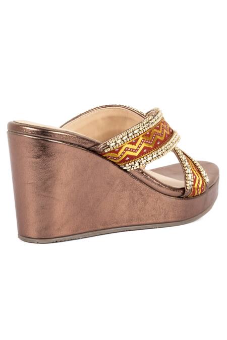 Buy_Vanilla Moon_Brown Embroidery Noor Criss Cross Wedges_Online_at_Aza_Fashions