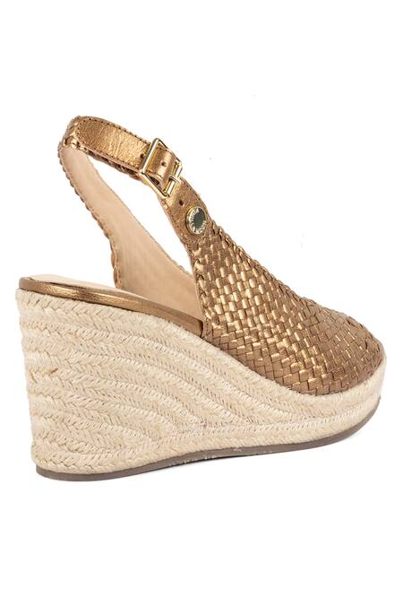 Shop_Vanilla Moon_Brown Nico Metallic Peep Toe Wedges_Online_at_Aza_Fashions