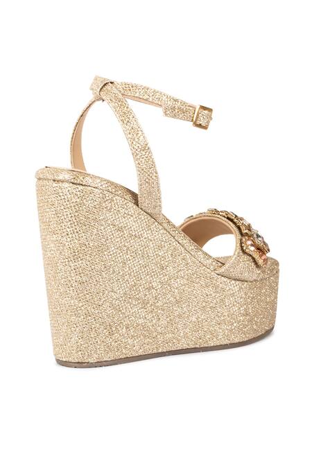 Buy_Vanilla Moon_Gold Karter Open Toe Wedges_Online_at_Aza_Fashions