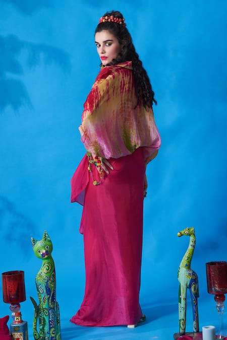 Shop CAPISVIRLEO Orange Habutai Silk Spread Collar Ferna Tie Dye Shirt at Aza Fashions Shop_CAPISVIRLEO_Orange Habutai Silk Spread Collar Ferna Tie Dye Shirt_at_Aza_Fashions